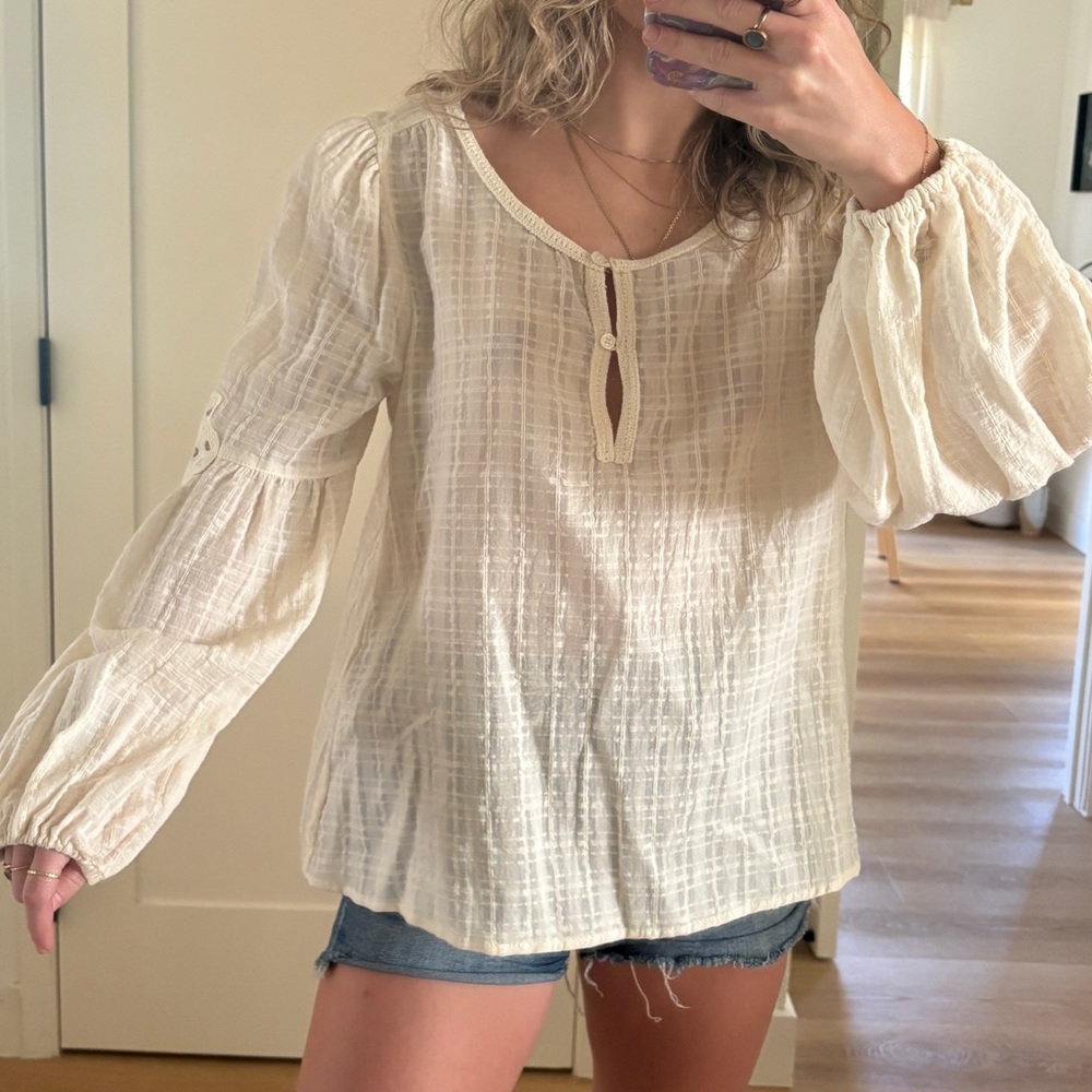 Max Studio Boho Peasant Blouse XS – 100% Cotton Balloon Sleeve Top